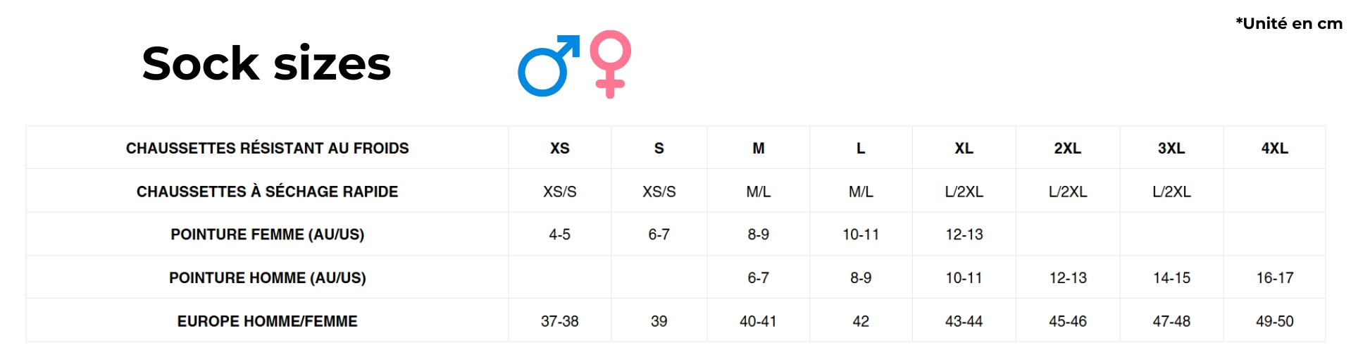 Sock size guide